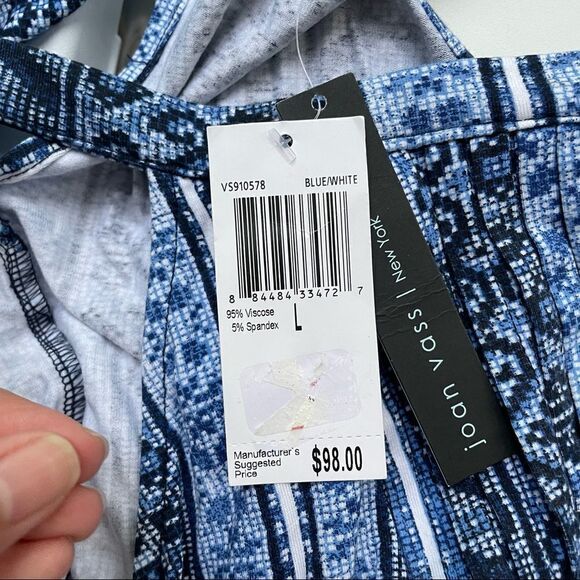 Joan Vass Blue Aztec Print Halter Swing Dress, Cut Back Detail sz large NEW! - Picture 8 of 12